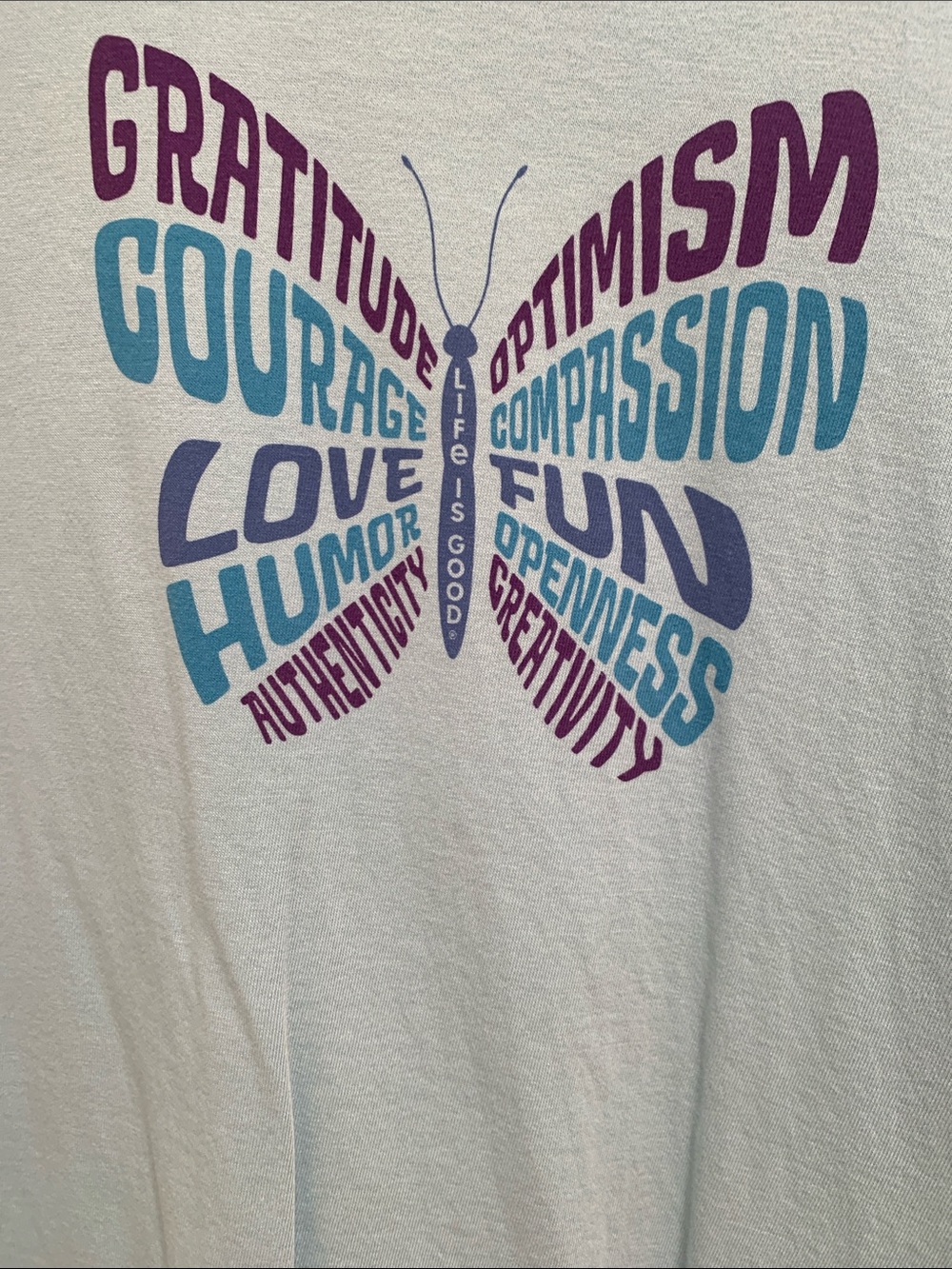 Women’s Life Is Good Pale Blue Butterfly Word Art Tee